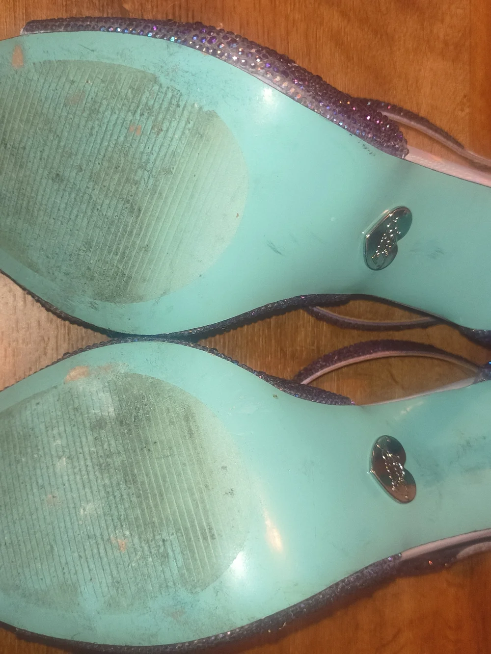 Blue by Betsey Johnson Lilac Glitter T-Strap High Heel Sandals